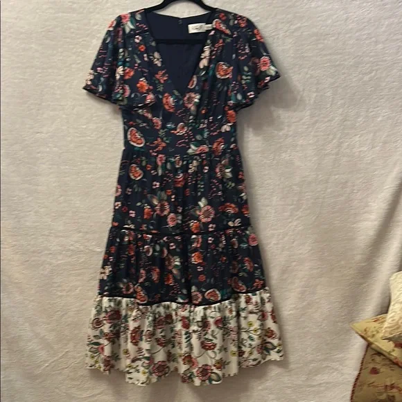 Eliza J Navy and Pink. Floral Ruffled Tiered Sundress - Picture 4 of 10